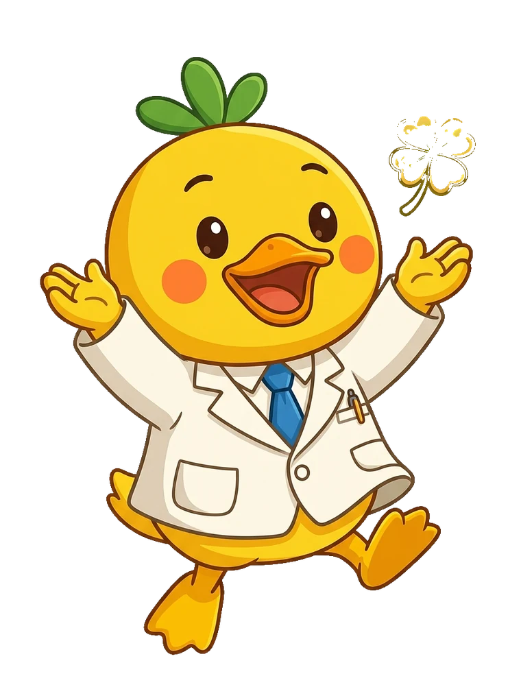 四つ葉を持ってジャンプするウンポポ博士